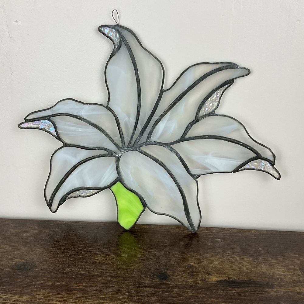 Stained Glass Flower Decor Window Hangings Ornament, Handmade White Lily